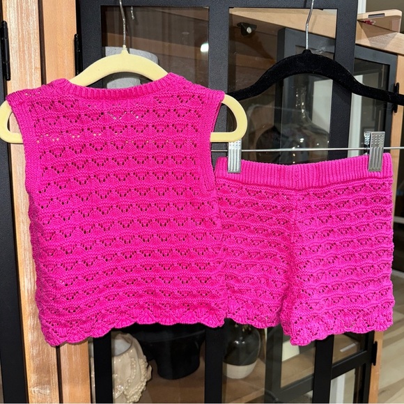 Zara Kids crochet knit set openwork pointelle scalloped toddler girl barbie pink - Picture 3 of 5